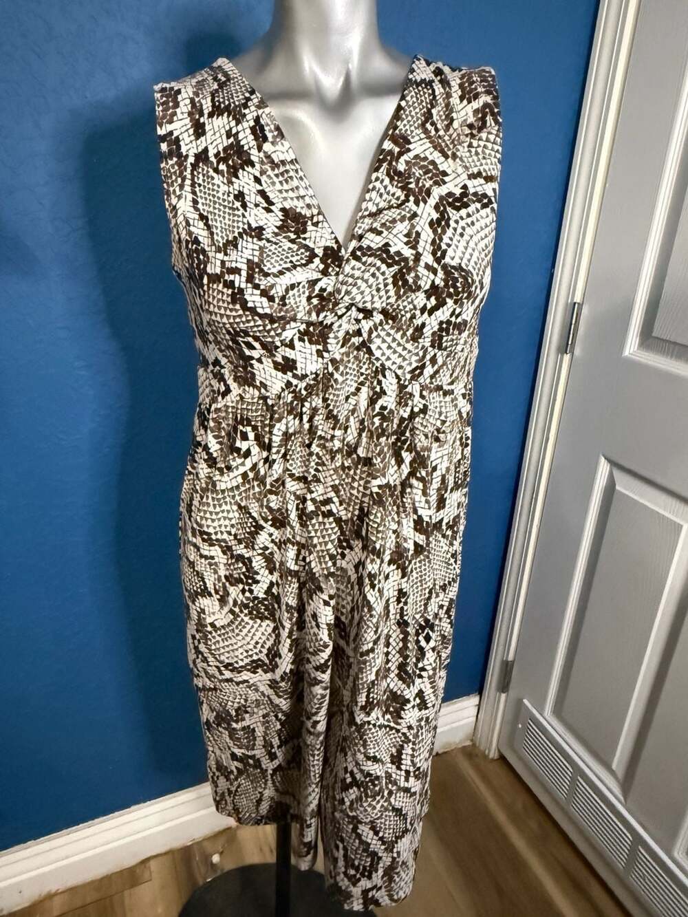 Chico's Brown and White Snakeskin Print V-Neck Twist Front Dress Size 2